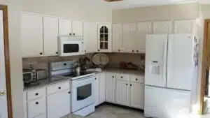 soft white kitchen cabinets, cabinet painting services, trucare painters